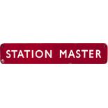 BR(M) FF enamel doorplate STATION MASTER measuring 18in x 3.5in. In very good condition with a few