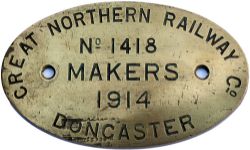 Great Northern Railway engraved brass Locomotive worksplate No 1418 Doncaster 1914 Ex Gresley 03