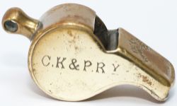Cockermouth Keswick and Penrith Railway brass guards whistle, stamped in the side C.K.&P.R.Y PWAY 19