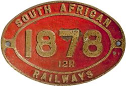South African Railways class 12R brass cab side number plate 1878 12R. The last of the class of 46