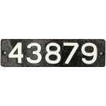 Smokebox numberplate 43879 ex Fowler 4F 0-6-0 built Derby 1918. Allocated to 21A Saltley and 17A
