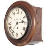 GWR mahogany cased 8inch chain driven fusee clock. The movement has rectangular plates with