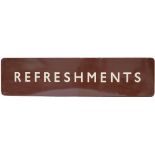 BR(W) FF enamel sign REFRESHMENTS measuring 48in x 12in. In excellent condition ex Worcester Shrub