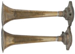 A pair of brass Desilux air horns complete with grills and traces of BR blue paint. One is stamped
