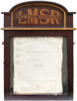 LMSR Omnibus Services wooden glazed timetable display holder complete with LMS Omnibus timetable