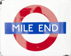 London Underground FF enamel target/bullseye sign MILE END. Measures 21in x 16.5in and is in very