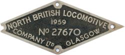 Diesel worksplate diamond shaped cast aluminium NORTH BRITISH LOCOMOTIVE COMPANY LTD GLASGOW No27670