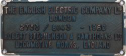 Diesel worksplate rectangular chromed brass THE ENGLISH ELECTRIC COMPANY LTD LONDON 2733/8143 - 1960