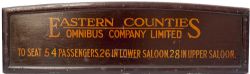 Eastern Counties bus sign EASTERN COUNTIES OMNIBUS COMPANY LIMITED TO SEAT 54 PASSENGER, 26 IN LOWER