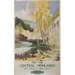 Poster BR SEE CENTRAL HIGHLANDS by Jack Merriott. Double Royal 25in x 40in. In very good with a