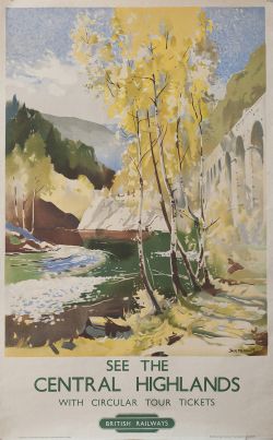 Poster BR SEE CENTRAL HIGHLANDS by Jack Merriott. Double Royal 25in x 40in. In very good with a