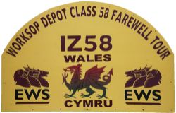 EWS locomotive headboard WORKSHOP DEPOT CLASS 58 FAREWELL TOUR IZ58 WALES CYMRU. In ex tour