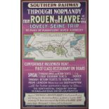 Poster semi pictorial SR SOUTHERN RAILWAY THROUGH NORMANDY FROM ROVEN TO HAVRE. Double Royal 25in