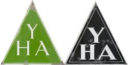 Advertising enamels, a pair of YHA (Youth Hostel Association), one white on black enamel, the