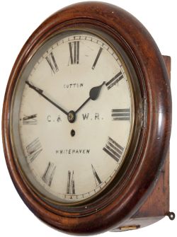 Cockermouth and Workington Railway 12 inch dial oak cased fusee clock supplied to the C&WR by Robert