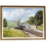 Original oil painting by DON BRECKON dated 1983 of GWR 2-6-2T No 5502 at LOOE STATION. Painting size