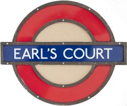 London Underground enamel target/bullseye sign EARL'S COURT measuring 24in x 20in and in original