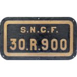 SNCF cast brass tenderplate 30-R-900 ex SNCF 141R 2-8-2 locomotive. Face restored and rear