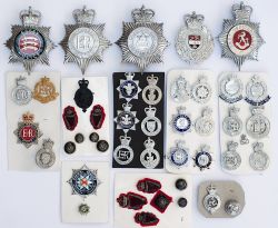A large selection of BRITISH POLICE helmet badges to include; West Midlands, Essex,