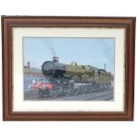 Original watercolour painting of Great Western Railway Castle No 4088 DARTMOUTH CASTLE on shed by