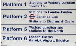 British Railways screen printed aluminium sign STATIONS TO WATFORD JUNCTION. STATIONS TO LONDON