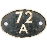 Shedplate 72A EXMOUTH JUNCTION 1950-1966; with sub sheds BUDE, EXMOUTH, LAUNCESTON to 1958, LYME