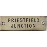 GWR brass shelf plate PRIESTFIELD JUNCTION, machine engraved and complete with original black wax