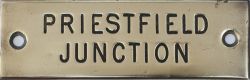 GWR brass shelf plate PRIESTFIELD JUNCTION, machine engraved and complete with original black wax