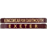 GWR/BR-W wooden carriage board KINGSWEAR FOR DARTMOUTH - EXETER painted straw on maroon and