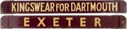 GWR/BR-W wooden carriage board KINGSWEAR FOR DARTMOUTH - EXETER painted straw on maroon and