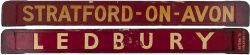 GWR/BR-W wooden carriage board STRATFORD-ON-AVON - LEDBURY painted straw on maroon and measuring