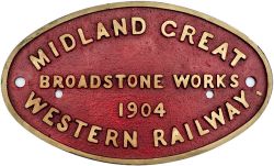 Worksplate MIDLAND GREAT WESTERN RAILWAY BROADSTONE WORKS 1904 ex Class A 4-4-0 named Atlantic. Oval