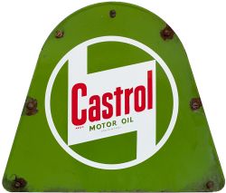 Enamel motoring advertising sign CASTROL MOTOR OIL. Measures 17in x 14in and is in good condition