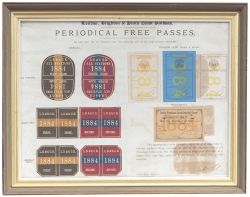 London Brighton & South Coast Railway Periodical Free Passes 1884 framed and glazed notice 21in