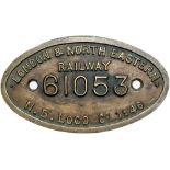 Worksplate LNER 9x5 LONDON & NORTH EASTERN RAILWAY N.B. LOCO CO 1946 61053 ex LNER B1 4-6-0 LNER