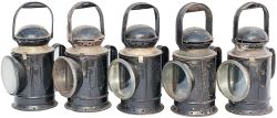 GWR 3 aspect brass collar handlamps x4, all complete and different makers including a GWR Swindon