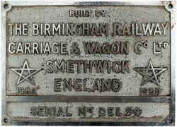 Diesel worksplate BUILT BY THE BIRMINGHAM RAILWAY CARRIAGE & WAGON CO LTD SMETHWICK ENGLAND 1960