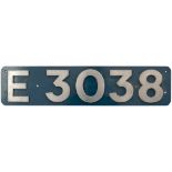 Electric locomotive cabside numberplate E3038 ex BR Class 84 renumbered 84003 in 1972. Allocated