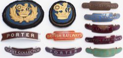A selection of BR cap badges to include; BR-W chrome totem Ticket Collector , BR-W fishtail Porter