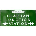 BR(S) FF enamel station direction sign CLAPHAM JUNCTION STATION with British Railways totem at the