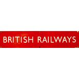 BR(NE) enamel double royal poster board heading BRITISH RAILWAYS in full. Measures 27in x 5.75in and