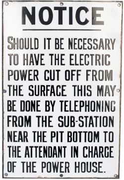 Advertising enamel sign NOTICE SHOULD IT BE NECESSARY TO HAVE THE ELECTRIC POWER CUT OFF FROM THE