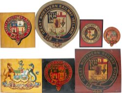 A selection of Irish interest COACH TRANSFER COAT OF ARMS, all mounted on wood. To include; Great