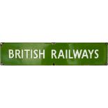 BR(S) light green enamel double royal poster board heading BRITISH RAILWAYS in full. Measures 26.5in