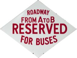 Bus enamel motoring road sign, double sided with one side ROADWAY FROM A TO B RESERVED FOR BUSES and