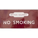BR(M) enamel railway sign BRITISH RAILWAYS in totem NO SMOKING. Measures 24in x 12in and is in
