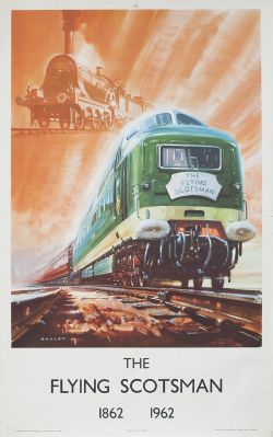 Poster BR THE FLYING SCOTSMAN 1862-1962 by Bagley. Double Royal 25in x 40in. Published by British
