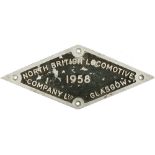 Diesel cabplate NORTH BRITISH LOCOMOTIVE COMPANY LTD GLASGOW 1958 ex Class 41 or 22