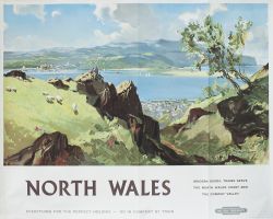 Poster NORTH WALES THE CONWAY ESTUARY FROM ABOVE DEGANWY by L.A.Wilcox. Quad Royal 40in x 50in.