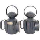 A pair of LNER handlamps: one 2 aspect embossed LNER LOCO and brass plated H.V. TAYLOR GRANTHAM; the